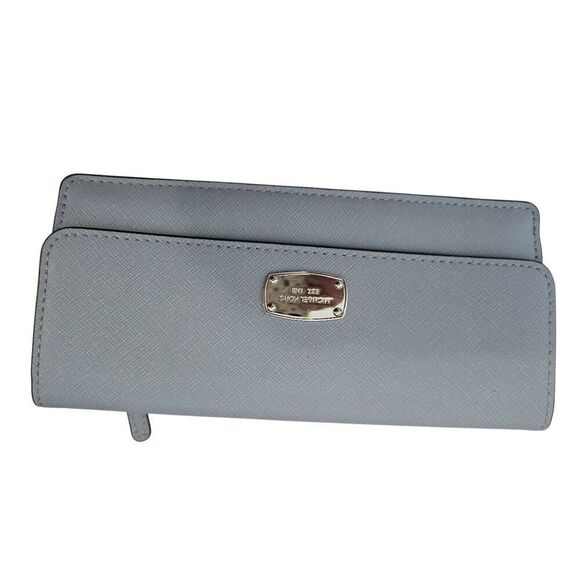 Michael Kors grey blue drawstring pebble leather backpack purse with matching wa - Picture 3 of 7